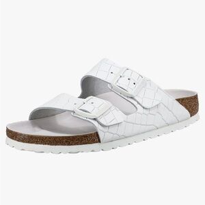 VERY RARE Birkenstock Arizona croc embossed white genuine leather sandals sz 38